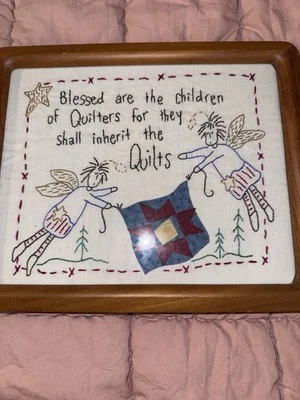 Framed Embroidered Quilters Art Meme Funny & Factual Quilts Cottagecore - Image 1 of 4