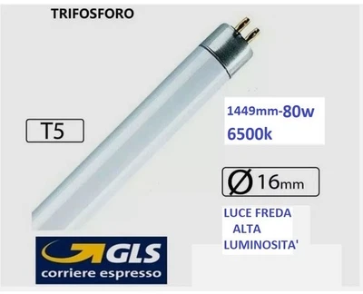 TUBO  NEON LAMPADINA T5 fluorescente 1449mm DIAMETRO 16 80W LUCE BIANCA 6500K - Immagine 1 di 4