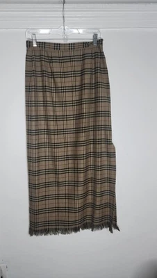 Юбка Rafaella женская 8 желтовато-коричневая клетчатая шерсть макси бахрома кромка с подкладкой боковой разрез - Изображение 1 из 4