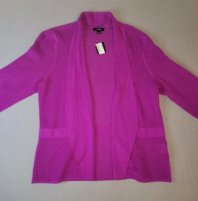 ALFANI Linen Blend Open Knit Cardigan Sweater Double PETITE Dark Fuchsia NWT - Image 1 of 4