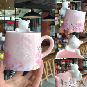 NEU Starbucks Pink Sakura Cat 13oz Keramiktasse Limited Edition Sammlerstück Geschenk - Bild 1 von 6