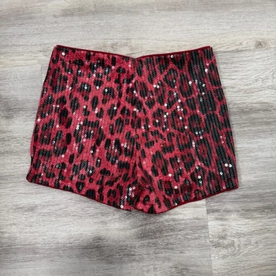 Sparkling Red Leopard Sequin High Waisted Shorts Women Size Small Party Clubwear - Image 1 of 4