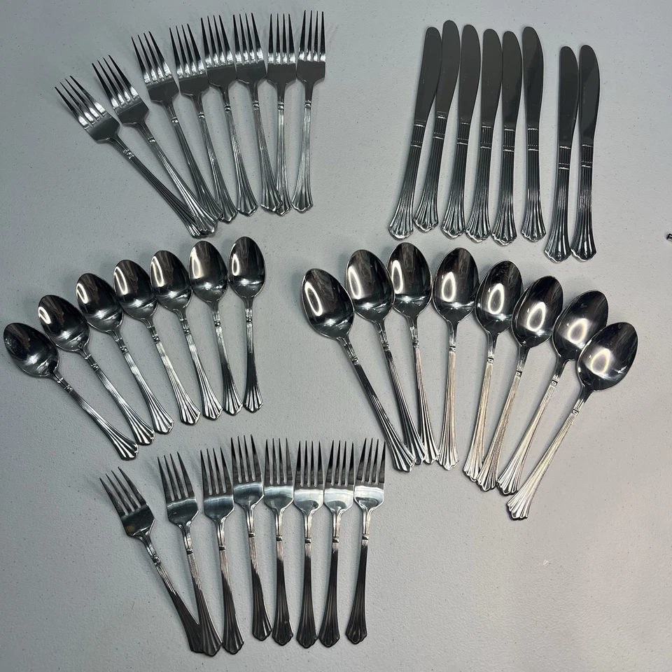 ESTIA Acero Inoxidable Dorian Acanalado Cubiertos Lote 44 Piezas Tenedor Cuchara Cuchillo Foto 1 de 4