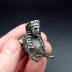 Antique Ink well topper Egyptian themed Sphinx Silver-plate C1880 L4.5cm x H3cm - Picture 1 of 17