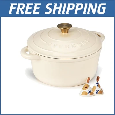 Elegant 5.5QT Cast Iron Pot with Lid & Potholders - Ideal for Braising & Baking - Image 1 of 4