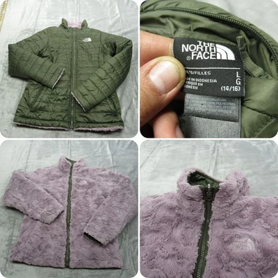 Chaqueta The North Face Niñas Grande 14/16 Verde Reversible Aislada Mossbud Remolino Foto 1 de 4