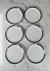 6er Set Mikasa Bone China Solitude schwarz silberne Borte 7-1/2 Zoll Salatteller EUC - Bild 1 von 7