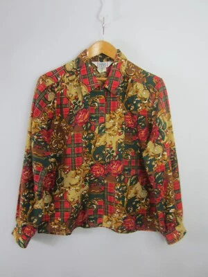 Camisa De Colección Cricket Lane Para Mujer M Roja Verde Dorado Cuadros Floral LS Cottagecore 16 P Foto 1 de 4