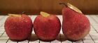Sugar Fruit Set of 3 Red Apples & Pear Faux Fruit Bowl Filler Sparkle