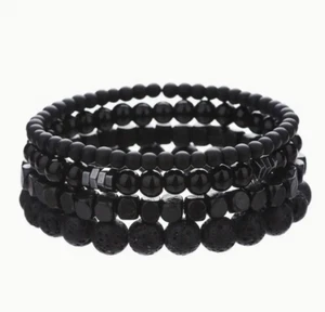 Pulsera Hombre Ágata y Lava Cuentas 4 Piezas Encanto Piedras Unisex Negro - Imagen 1 de 5