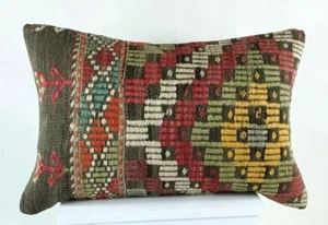 Oriental Ottoman Lumbar Pillow Cover 16x24 Handknotted Turkish Rug Cushion E1248 - Picture 1 of 4