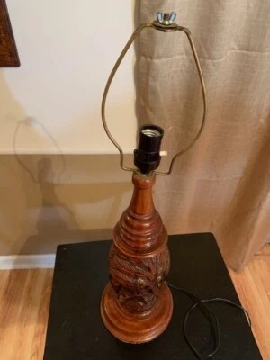 MAHOGANY/TEAK WOOD CARVED LAMP - Image 1 of 4
