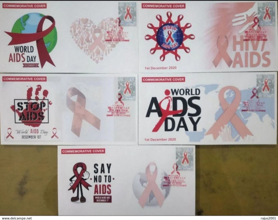 VIRUS PANDEMIA DÍA MUNDIAL DEL SIDA salud médica detener el SIDA conjunto de 5 cubiertas PVT India Foto 1 de 1