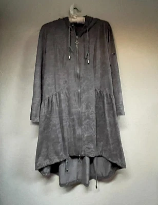 Miilla Womens Large Gray 100% PVC Suede-Like Anorak Drawstring Jacket Hooded - Image 1 of 4