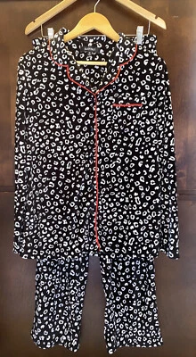 Conjunto de pijama polar Ellen Tracy para mujer talla mediana muy suave negro blanco rojo usado en excelente estado Foto 1 de 4