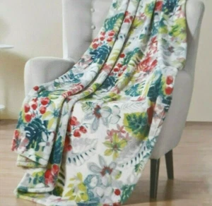 Hudson & Essex Überwurfdecke tropische Blumen Palmblätter 50x70 übergroß - Bild 1 von 3
