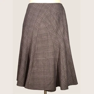 Anne Klein Brown Plaid Tweed Look Pieced Tiered Stretch Suiting Skirt Size 10 - Picture 1 of 4
