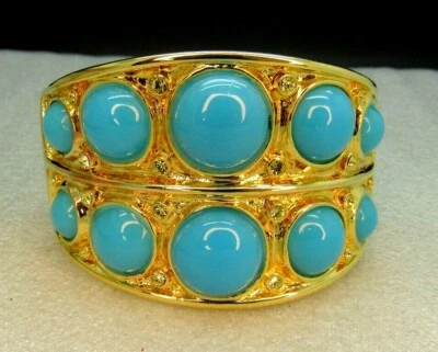 Kenneth J Lane KJL Turquoise Cabochon Crystal Wide Cuff Bracelet Vintage New - Image 1 of 4