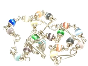 Collana girocollo con perle occhio di gatto in argento sterling - lunghezza 15 pollici - .925 - Foto 1 di 4