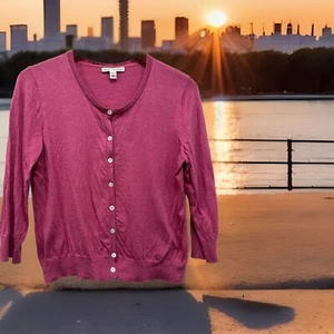 Banana Republic Cardigan Pink Silk Cotton Blend 3/4 Sleeve lightweight size PL - Picture 1 of 8