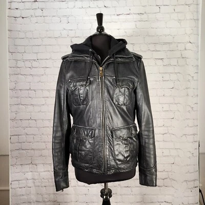 Chaqueta de cuero genuino Howe para hombre negra mediana M aspecto vintage con gran ajuste pesado Foto 1 de 4