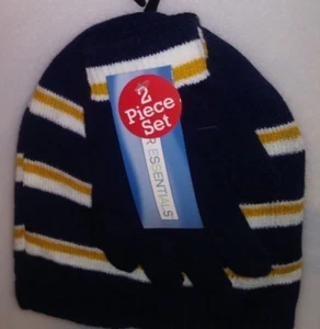 WINTER ESSENTIALS NIÑAS 1 TALLA 2 PIEZAS SET 1 SOMBRERO 1 PR GUANTES NEGROS CON RAYAS A-21 - Imagen 1 de 2