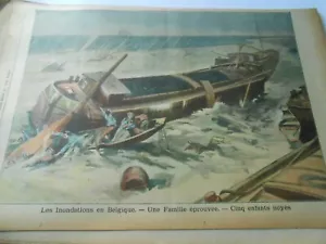 1905 Les Inondations en Belgique 5 enfants noyés Illustration Gravure - Foto 1 di 1