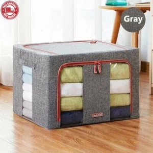 Foldable Cloth Storage Box Steel Frame Container Large Cleanable Cotton Gray New - Picture 1 of 9