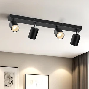 Faretti Da Soffitto Orientabili 4 Luce, Faretti LED Soffitto Nero, Lampadario Fa - Foto 1 di 12