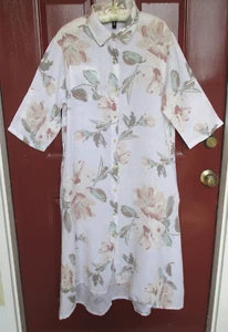 Venti6 Italy Long Dress LARGE 3/4 Sleeves Button Front 100% Linen Pockets EUC - Picture 1 of 7