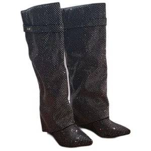 Azalee Wang. Schwarz mit silbernen/klaren Strasssteinen; Pull On; Keilabsatz. Größe 7 - Bild 1 von 16