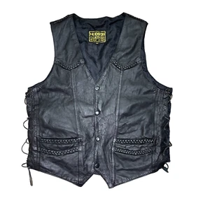 Hudson's Genuine Black Leather Vest Lace Up Sides Men's M Braided Trim - Picture 1 of 14
