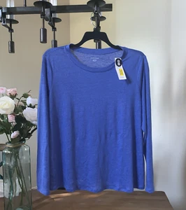 Neu mit Etikett Eileen Fisher Langarm-T-Shirt Bio-Leinen Jersey Rundhalsausschnitt Größe XL - Bild 1 von 8