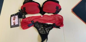 leg avenue 2 piece padded underwire ruched bra & MESH TANGA, SIZE L, #(ACC5) - Picture 1 of 3