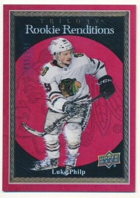 LUKE PHILP 2023/24 UPPER DECK TRILOGY ROOKIE RENDITIONS RED BLACKHAWKS SP #/799 - Image 1 of 2