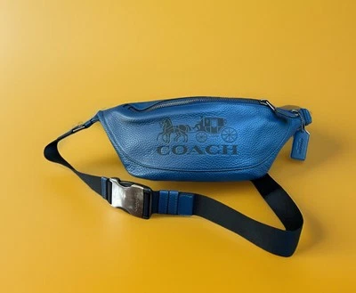 Coach Warren Belt Bag Horse & Carriage Pebble Leather Jewel Blue - Image 1 of 4