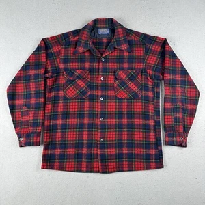 Vintage Pendleton Button Up Shirt Men’s Medium Red Blue Plaid Wool Long Sleeve - Picture 1 of 19