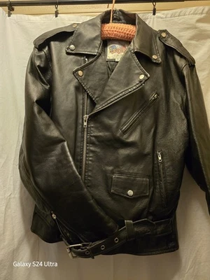 Chaqueta de Motocicleta Clásica de Cuero Excelente De Colección Talla 42R Moto Punk Cremallera EE. UU. Foto 1 de 4