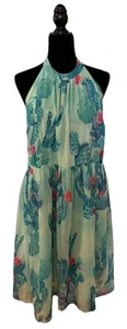 ModCloth Blogger the Better Halter Dress Green Blooming Cactus Floral Retro 1X - Picture 1 of 19