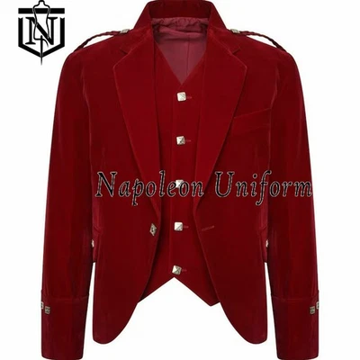 Chaqueta de terciopelo rojo escocés para hombre Chaleco Chaqueta escocesa Chaqueta Prince Chaqueta hecha a mano Foto 1 de 4
