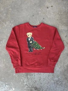 Kids Polo Ralph Lauren Polo Bear Christmas Crewneck Sweatshirt Size M 10-12 - Picture 1 of 4