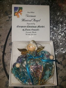 Vintage German Musical Angel Ornament Squeeze Body Plays Silent Night Lame Dress - Picture 1 of 4