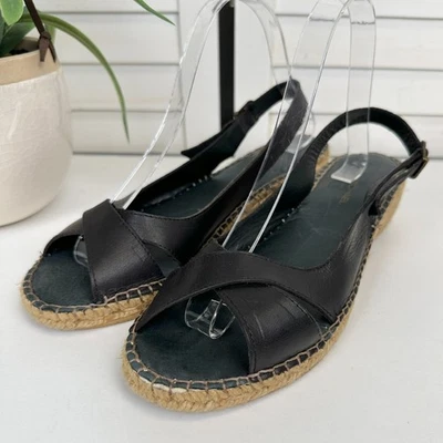 Eric Michael Black Leather Crisscross Espadrilles Slingback Sandals EU 40 US 10 - Image 1 of 4