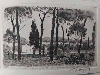 RAOUL SERRES CARTE DE VOEUX SIGNATURE EAU FORTE GRAVURE 1956 R4419 - Photo 1/2