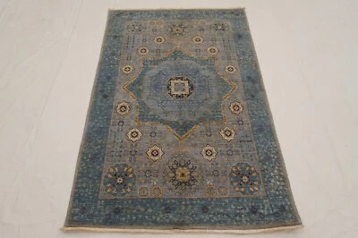 3 x 5 ft Gray Mamluk Afghan Hand Knotted Wool Medallion Area Rug - Image 1 of 4