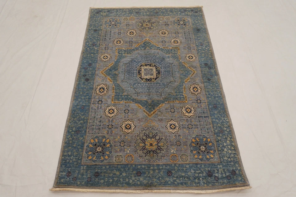 3 x 5 ft Gray Mamluk Afghan Hand Knotted Wool Medallion Area Rug - Image 1 of 4