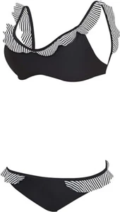 Zoggs Siena Rüschen Bikini 2-teilig Badeanzug Größe 8 10 14 schwarz gestreift UVP 38 £ - Bild 1 von 6