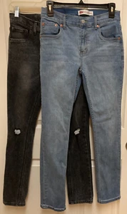 LOT of 2 Levi's Boys Taper Jeans-Blue Slim & Black Distressed Skinny (Size 16) - Picture 1 of 10