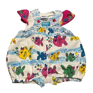 Vintage Rare OshKosh Bubble Romper Primary Fish USA 6/9M With Matching Shirt VTG - Picture 1 of 11