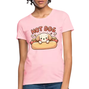 Hot Dog Women's Contoured T-Shirt with Cute Puppy inside Hot Dog Bun - Picture 1 of 56